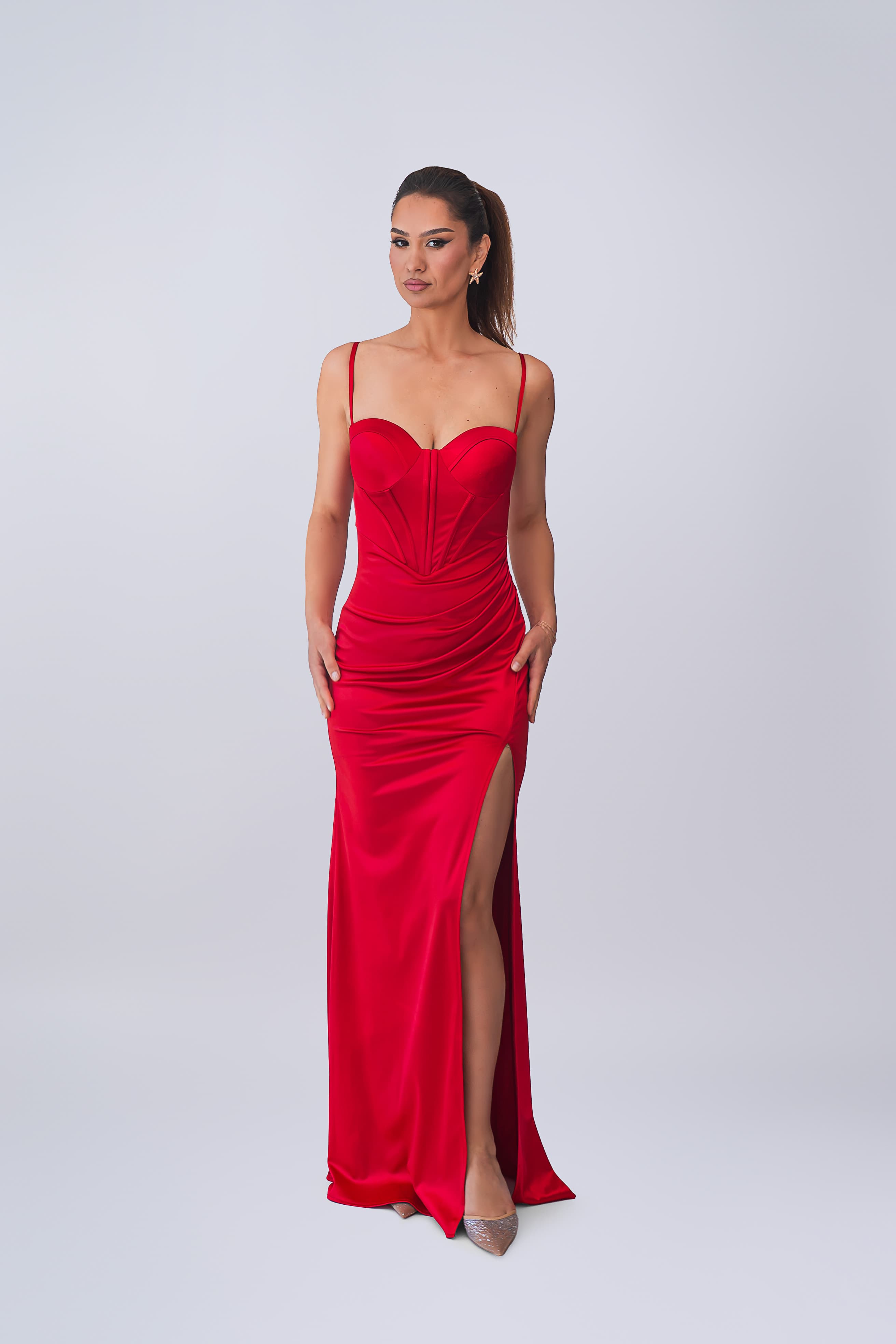 Red Satin Evening Gown