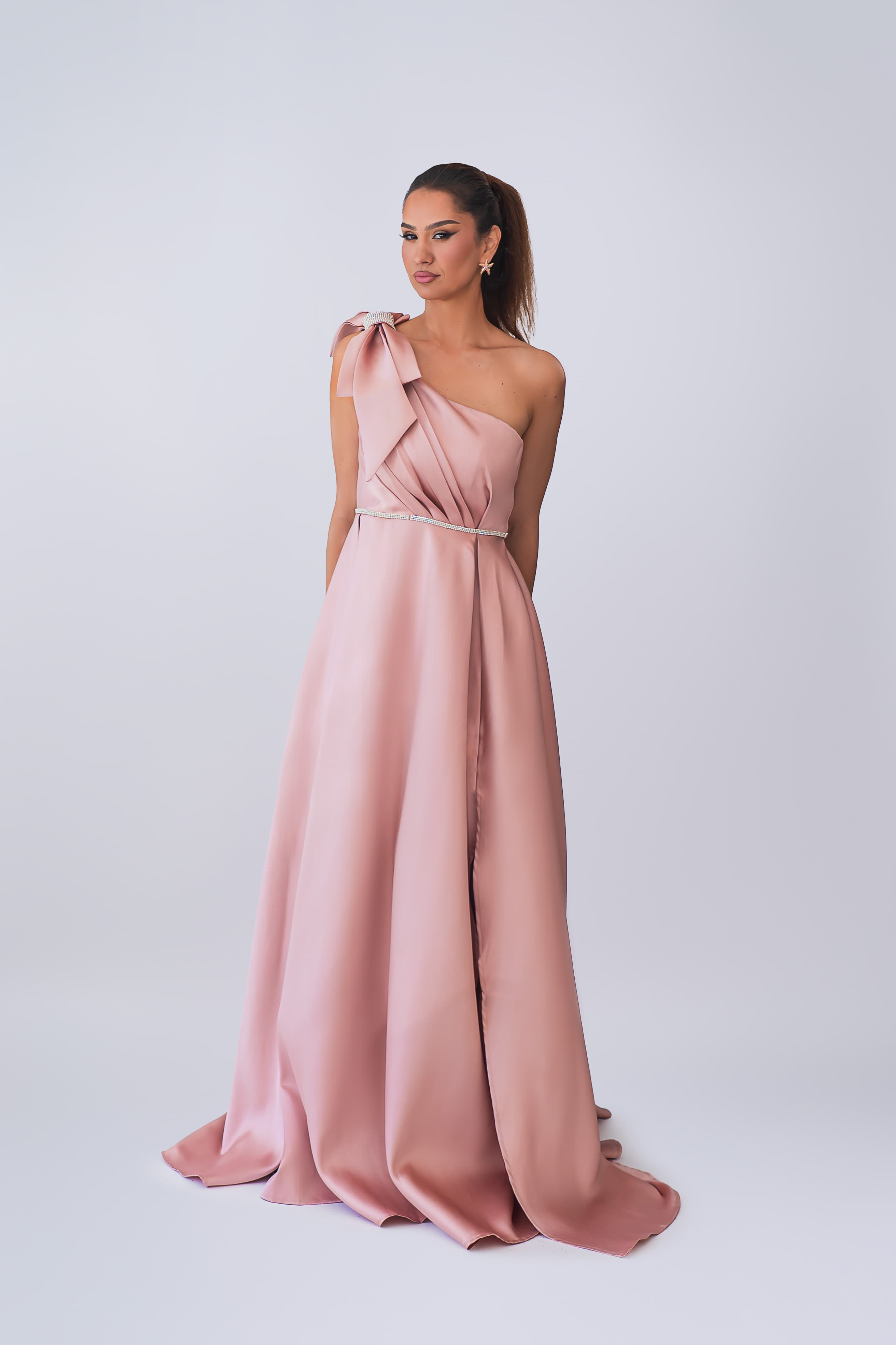 Blush Pink Satin Evening Gown